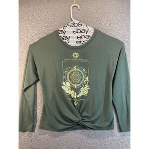 True‎ Self Womens Textured Knot Front Top Size XL Green Long Sleeve
